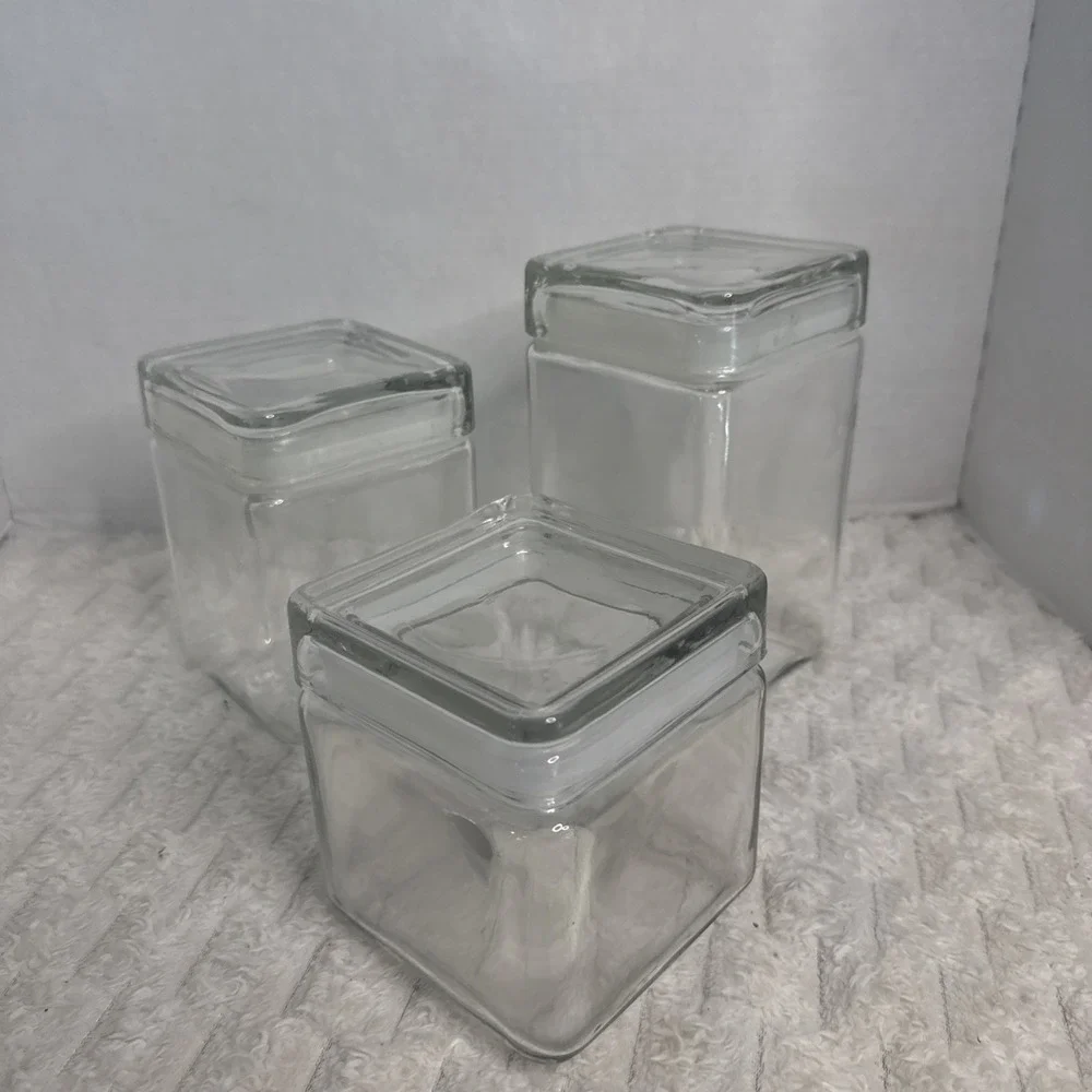 VTG Anchor Hocking Canada Glass Stackable Square Canister Airtight Lid Vessel